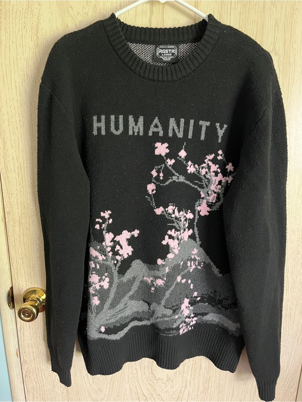 RGSTR Humanity Japan Graphic Sweater Cherry Blossom Men L Grunge Preppy Rocker